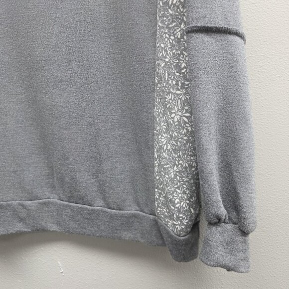 Sugarfox Sweatshirt Womens 1XL Gray Floral Panel Lace Trim Pullover Long Sleeve - Picture 4 of 9
